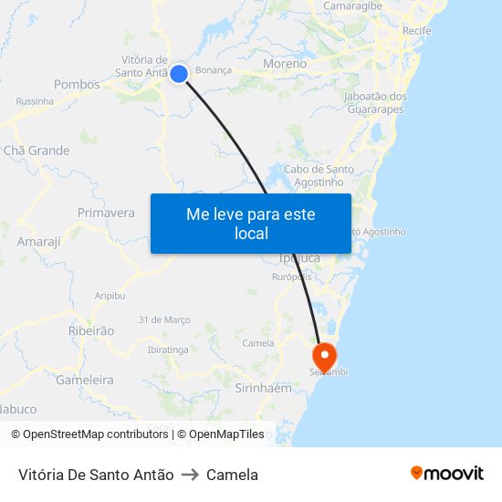 Vitória De Santo Antão to Camela map