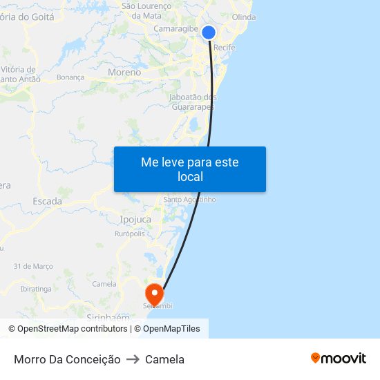 Morro Da Conceição to Camela map