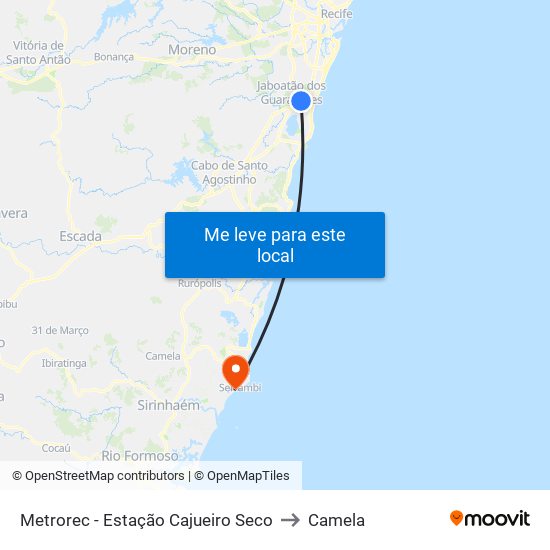 Metrorec - Estação Cajueiro Seco to Camela map