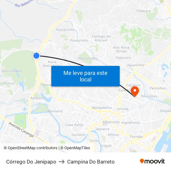 Córrego Do Jenipapo to Campina Do Barreto map