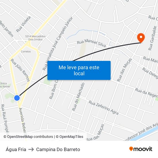 Água Fria to Campina Do Barreto map