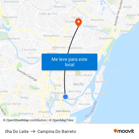 Ilha Do Leite to Campina Do Barreto map