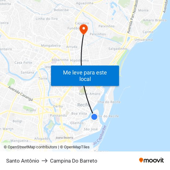 Santo Antônio to Campina Do Barreto map