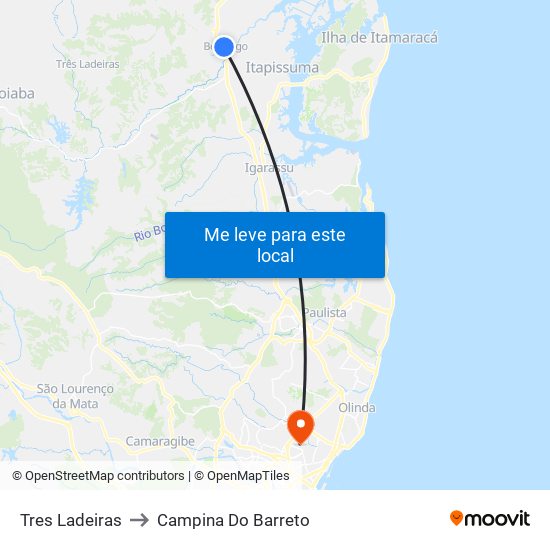 Tres Ladeiras to Campina Do Barreto map