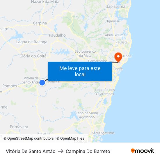 Vitória De Santo Antão to Campina Do Barreto map