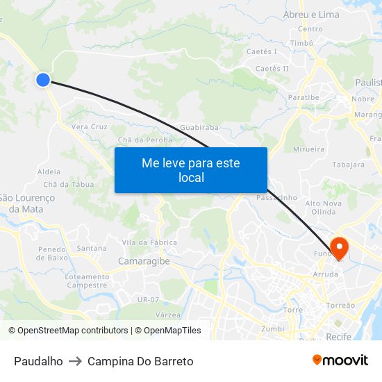 Paudalho to Campina Do Barreto map