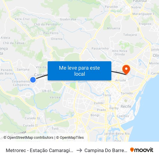 Metrorec - Estação Camaragibe to Campina Do Barreto map
