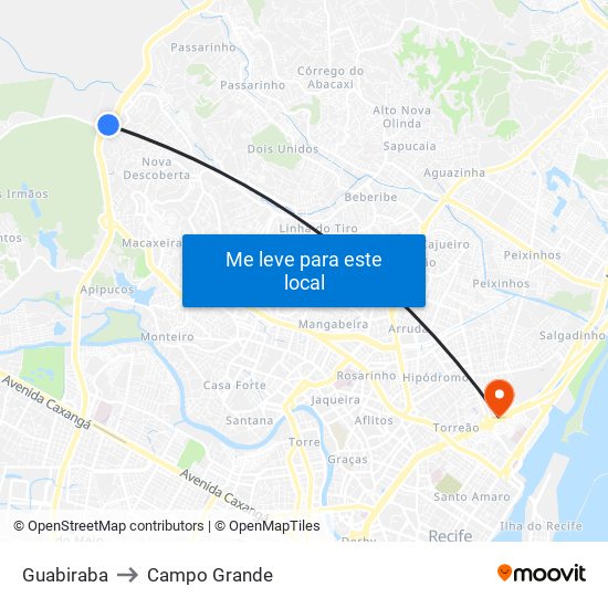 Guabiraba to Campo Grande map