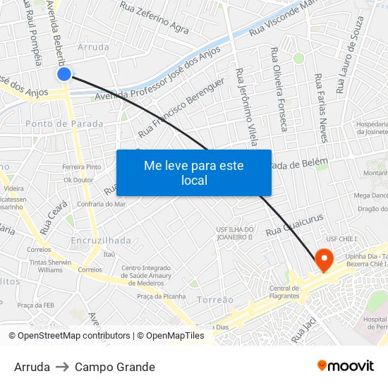 Arruda to Campo Grande map