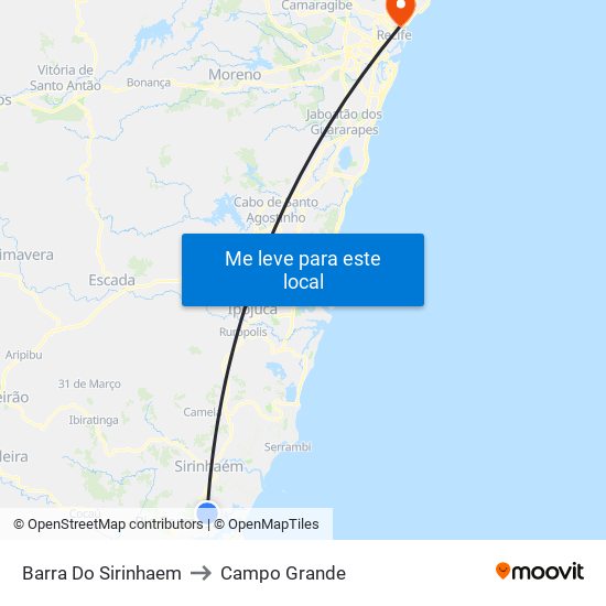 Barra Do Sirinhaem to Campo Grande map