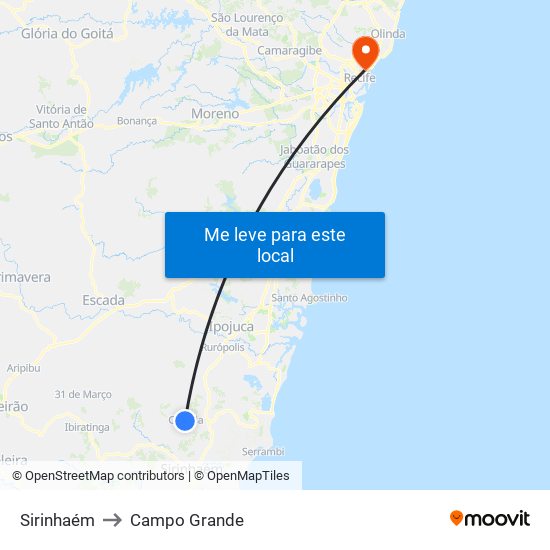 Sirinhaém to Campo Grande map