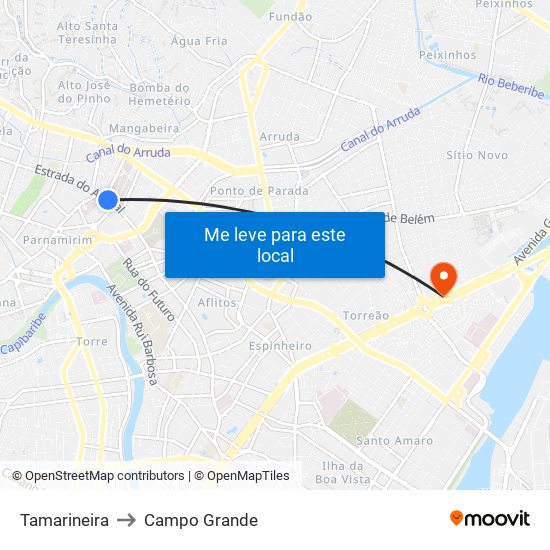 Tamarineira to Campo Grande map