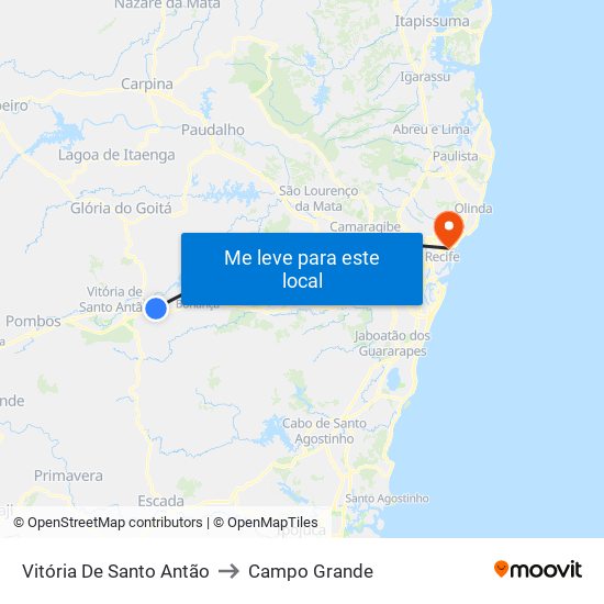 Vitória De Santo Antão to Campo Grande map