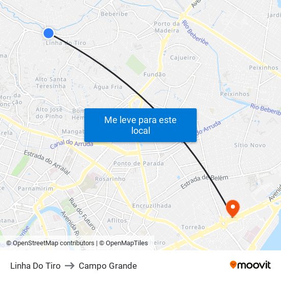 Linha Do Tiro to Campo Grande map