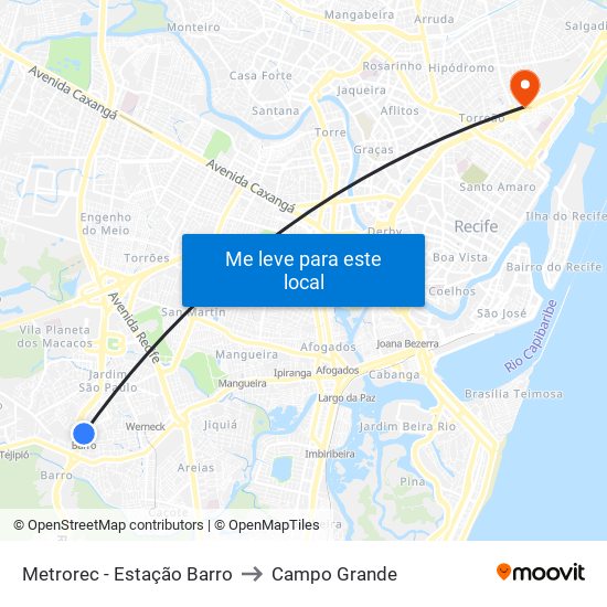 Metrorec - Estação Barro to Campo Grande map