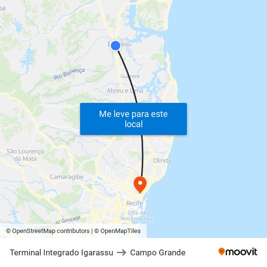 Terminal Integrado Igarassu to Campo Grande map