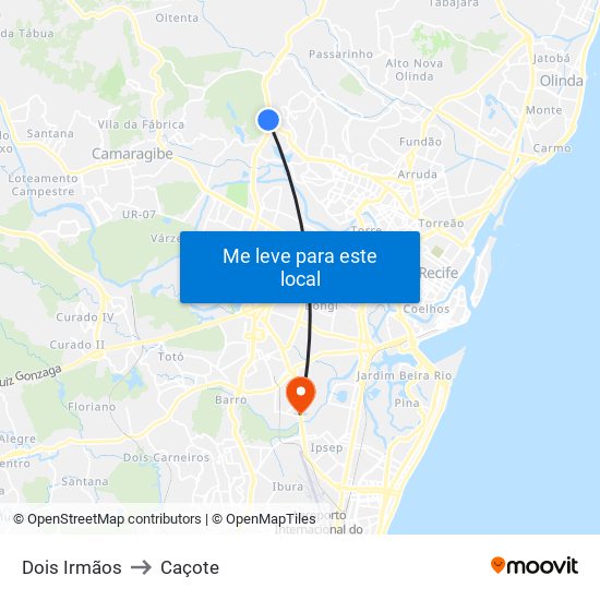 Dois Irmãos to Caçote map