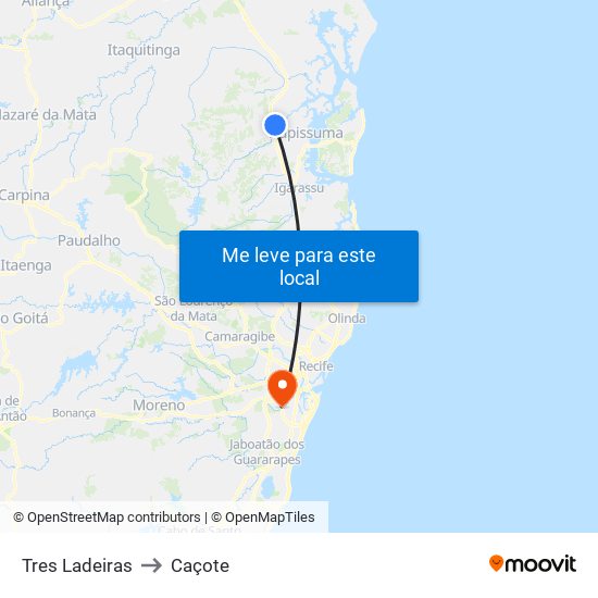 Tres Ladeiras to Caçote map