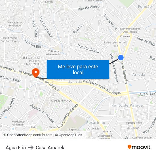 Água Fria to Casa Amarela map