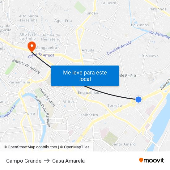 Campo Grande to Casa Amarela map