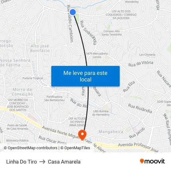 Linha Do Tiro to Casa Amarela map