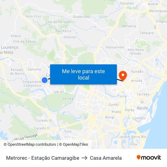 Metrorec - Estação Camaragibe to Casa Amarela map