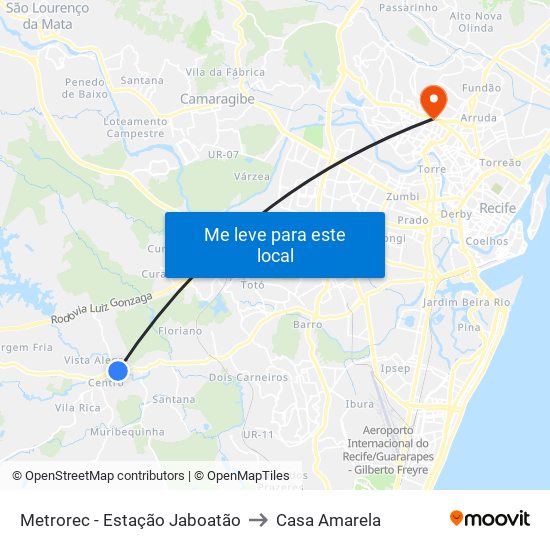 Metrorec - Estação Jaboatão to Casa Amarela map