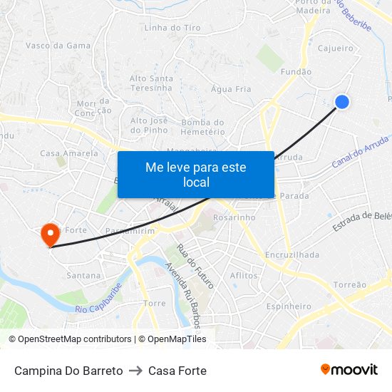 Campina Do Barreto to Casa Forte map