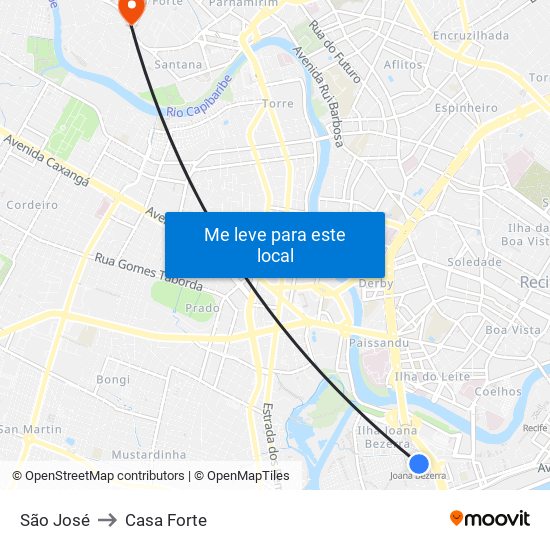 São José to Casa Forte map