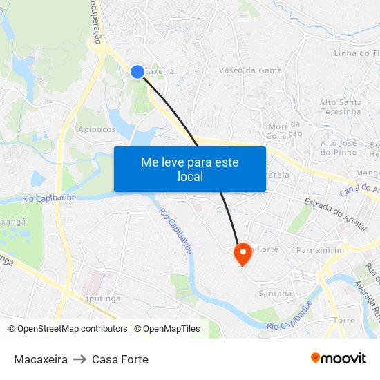 Macaxeira to Casa Forte map