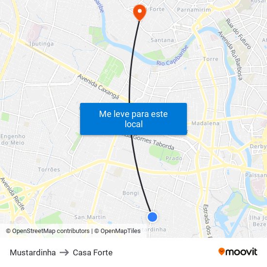 Mustardinha to Casa Forte map