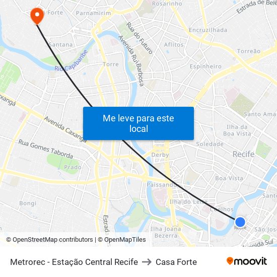 Metrorec - Estação Central Recife to Casa Forte map