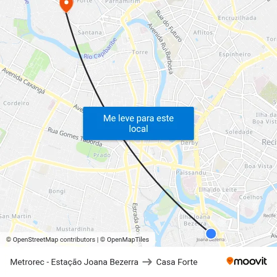 Metrorec - Estação Joana Bezerra to Casa Forte map