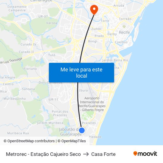 Metrorec - Estação Cajueiro Seco to Casa Forte map