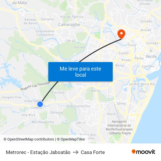 Metrorec - Estação Jaboatão to Casa Forte map