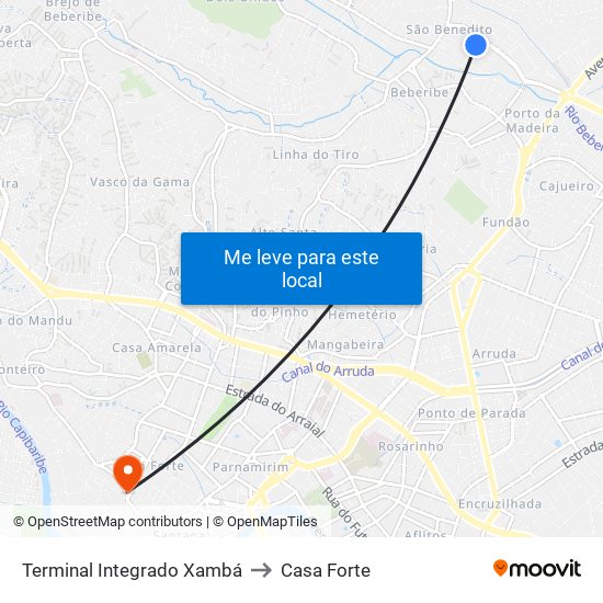 Terminal Integrado Xambá to Casa Forte map