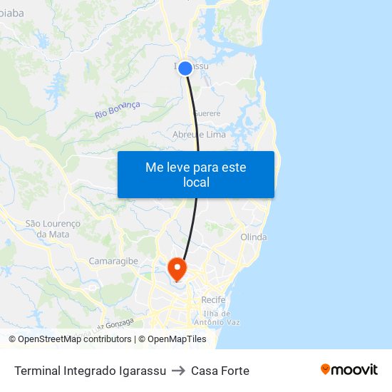 Terminal Integrado Igarassu to Casa Forte map