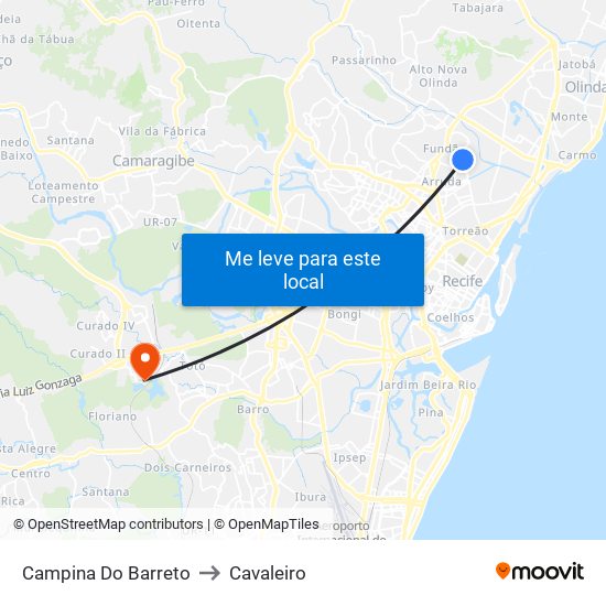 Campina Do Barreto to Cavaleiro map