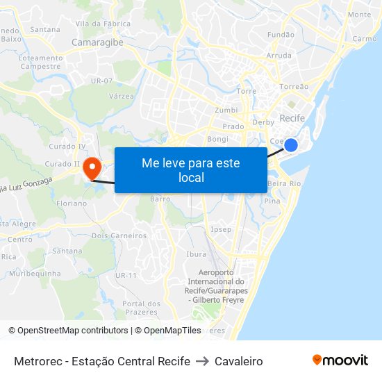 Metrorec - Estação Central Recife to Cavaleiro map