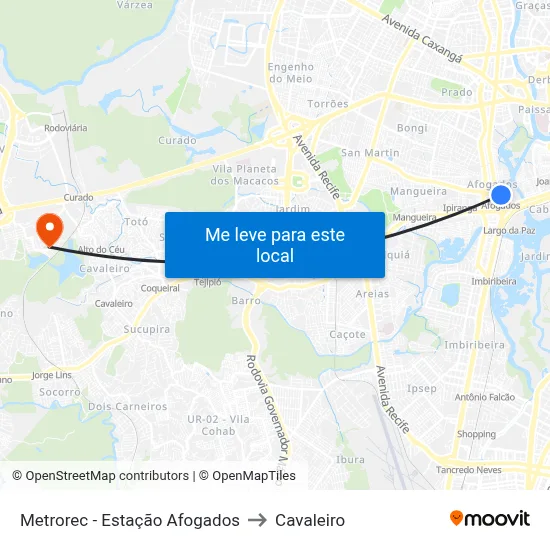 Estação Afogados - Metrorec to Cavaleiro map