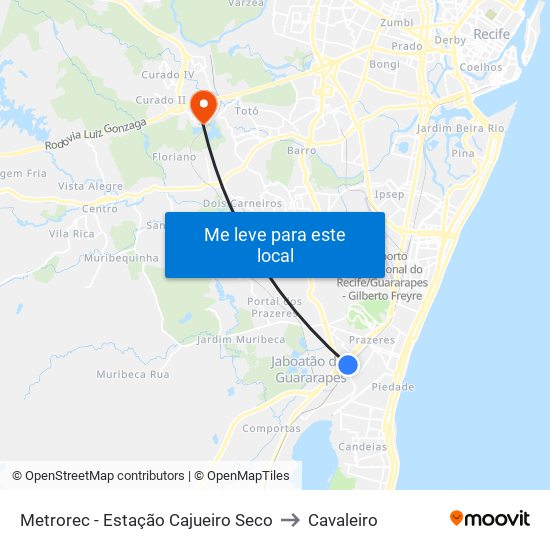 Metrorec - Estação Cajueiro Seco to Cavaleiro map