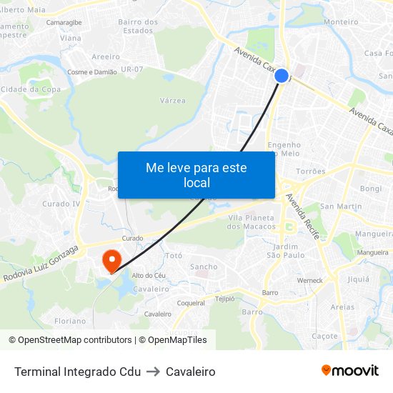 Terminal Integrado Cdu to Cavaleiro map