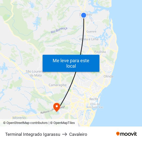 Terminal Integrado Igarassu to Cavaleiro map