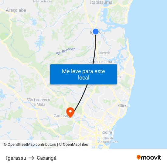 Igarassu to Caxangá map