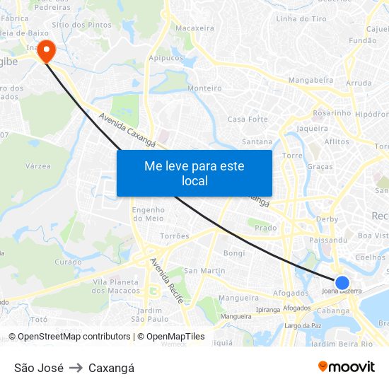 São José to Caxangá map