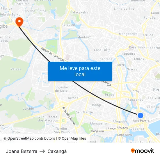 Joana Bezerra to Caxangá map