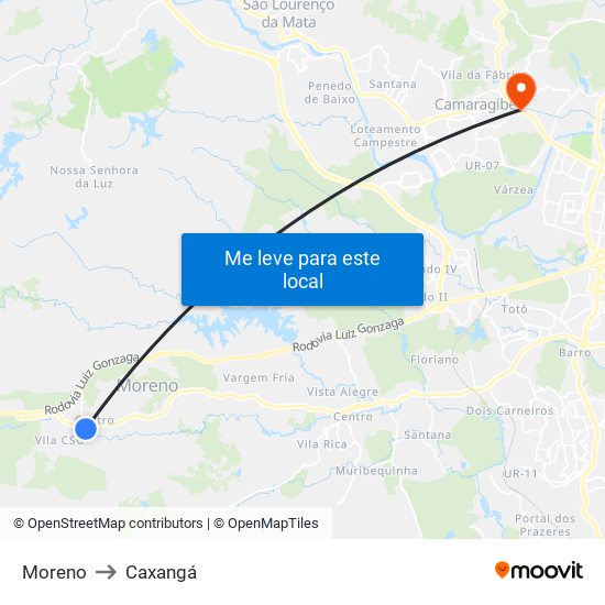 Moreno to Caxangá map