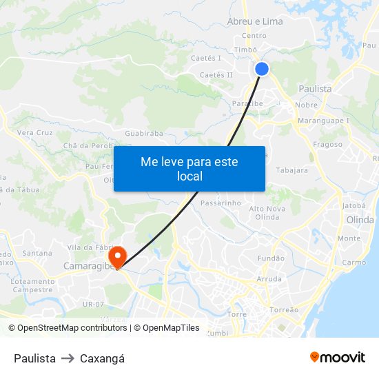 Paulista to Caxangá map