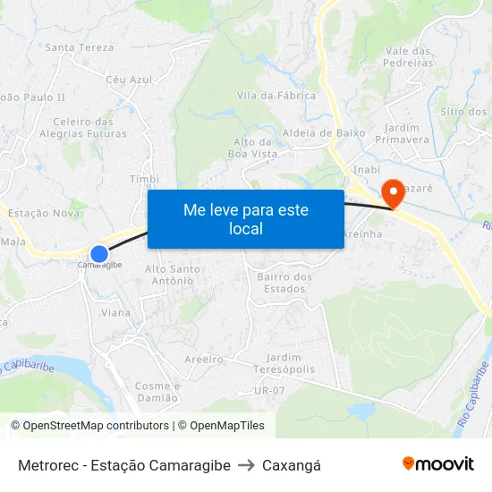 Metrorec - Estação Camaragibe to Caxangá map