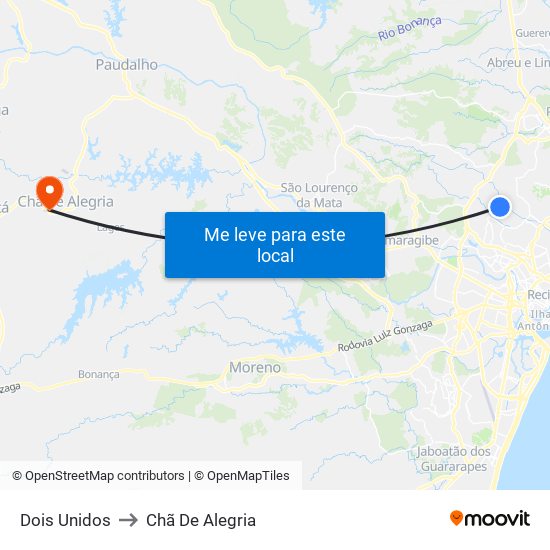 Dois Unidos to Chã De Alegria map